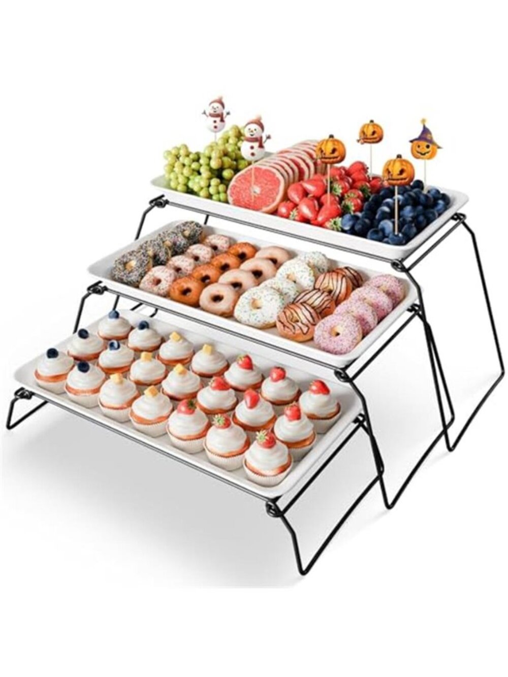 3 Tier Serving Tray Stand Large Melamine Cupcake Dessert Display Platter Set